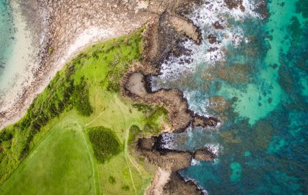 Aerial shot of land and sea