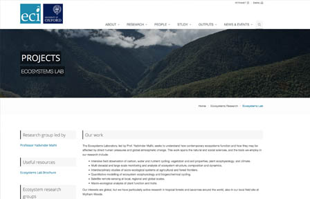 Ecosystems lab homepage screenshot