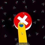 cartoon mosquitoes fly around with a cartoon finger pushing a button with an X on it